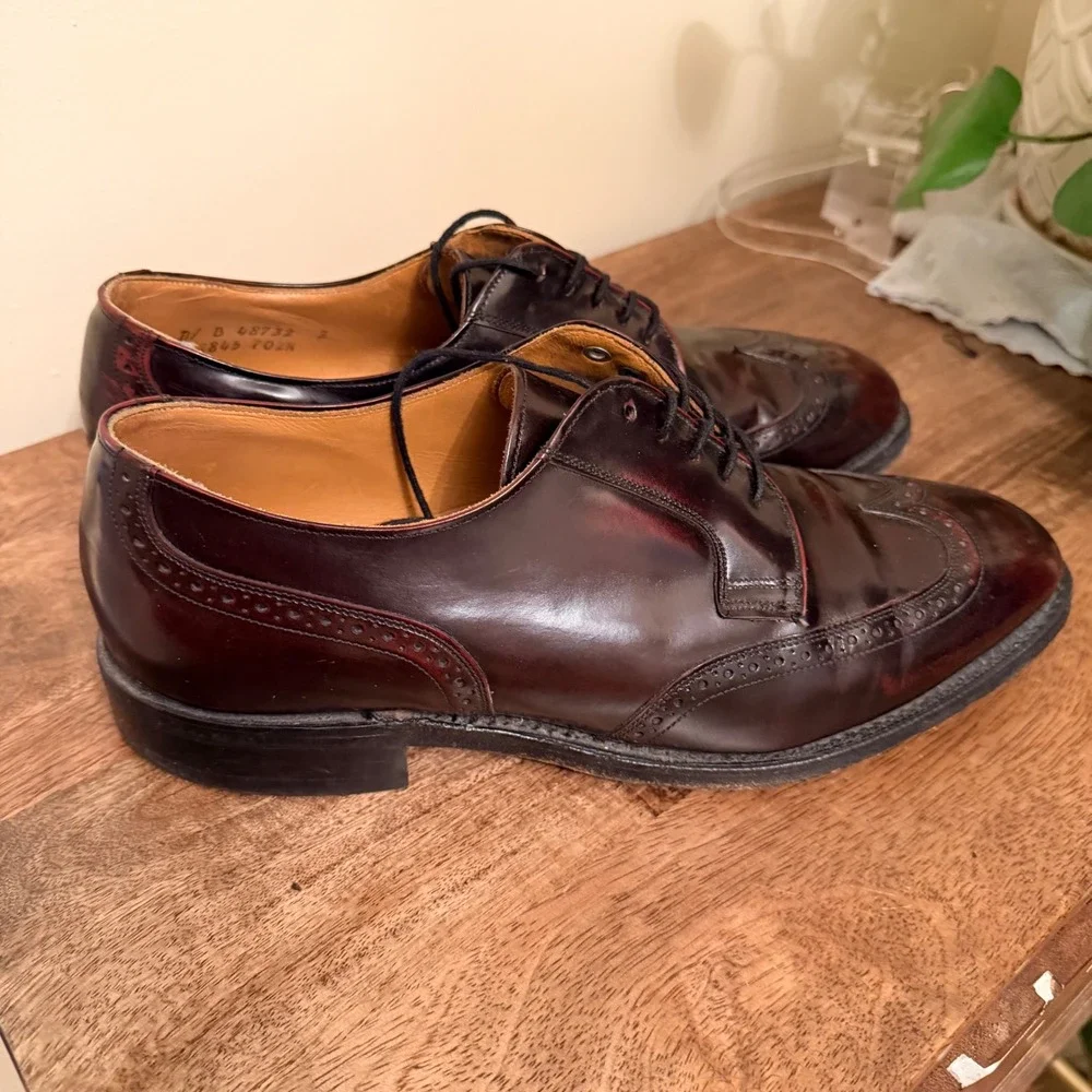 Johnston & Murphy Optima Mens 7.5D Burgundy Leather Wingtip Derby USA Old Money